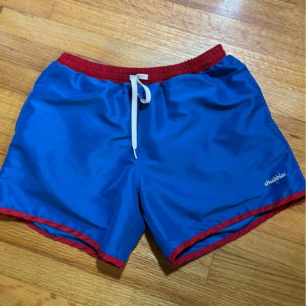 Chubbies Mens Swim Shorts Medium Blue Red No Lining Made in USA Patriotic (f6